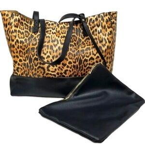 Chico's Leopard and Black Tote Bag with pouch